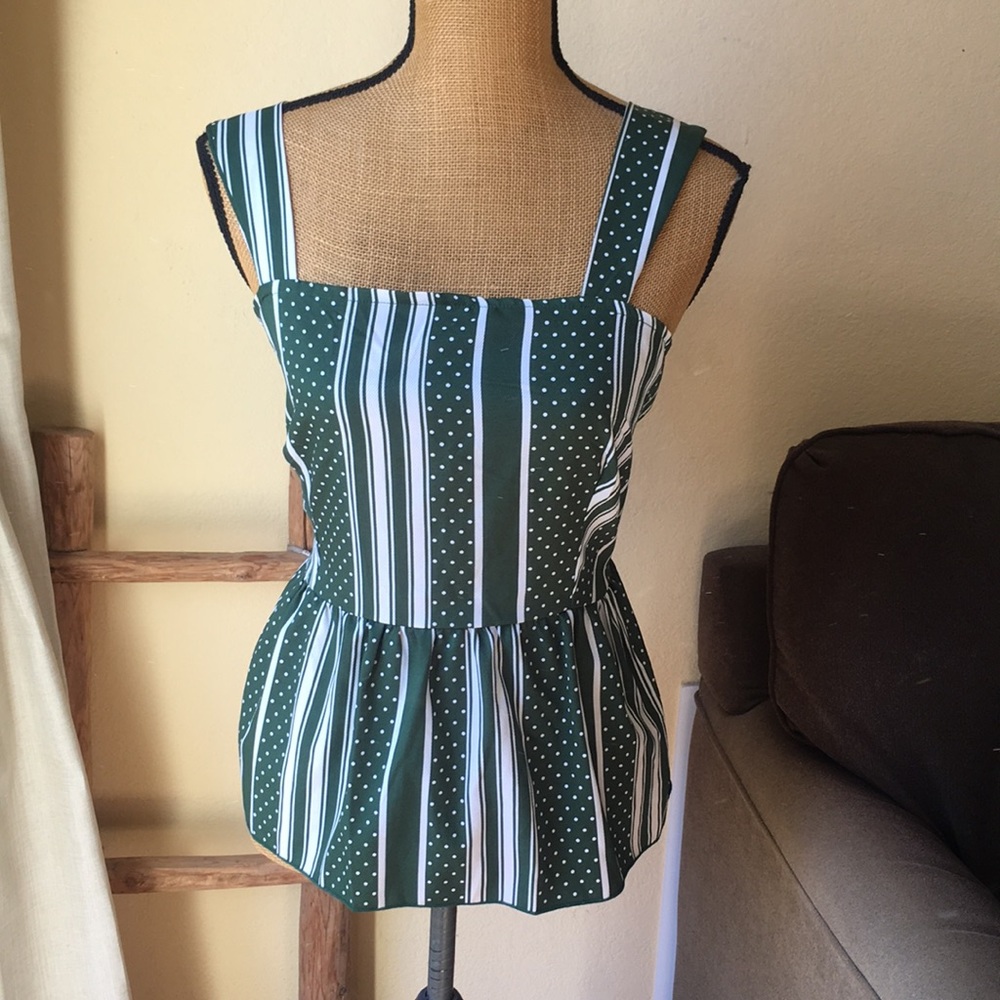 NWOT Green Striped and Polka Dotted Blouse